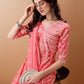 Angrakha Style Floral Printed A-Line Kurta With Pant & Dupatta, Pink - Hiral Fashion