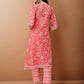 Angrakha Style Floral Printed A-Line Kurta With Pant & Dupatta, Pink - Hiral Fashion