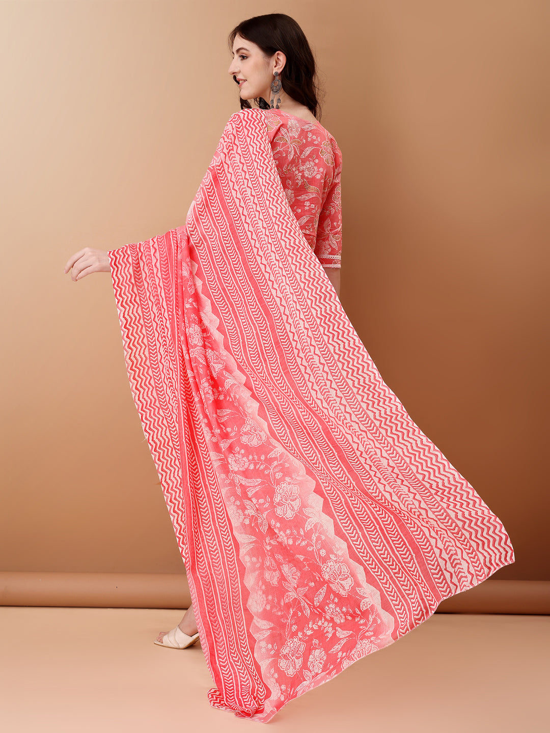Angrakha Style Floral Printed A-Line Kurta With Pant & Dupatta, Pink - Hiral Fashion