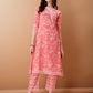 Angrakha Style Floral Printed A-Line Kurta With Pant & Dupatta, Pink - Hiral Fashion