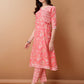 Angrakha Style Floral Printed A-Line Kurta With Pant & Dupatta, Pink - Hiral Fashion