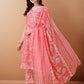 Angrakha Style Floral Printed A-Line Kurta With Pant & Dupatta, Pink - Hiral Fashion