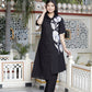 Miravan Women's Black Pure Cotton Floral Embroidered High Low Co-Ord Set - Swadesiicart