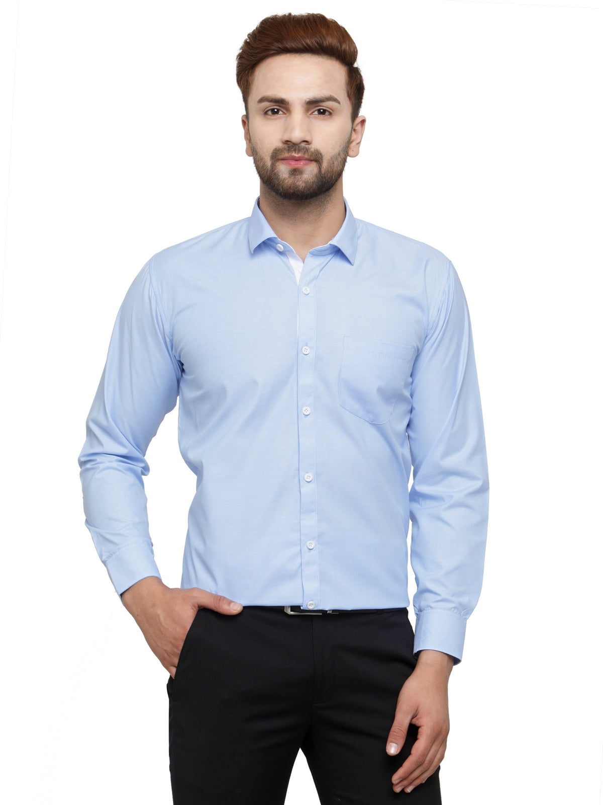 Jainish Blue Formal Shirt with white detailing ( SF 419Blue ) | Swadesiicart