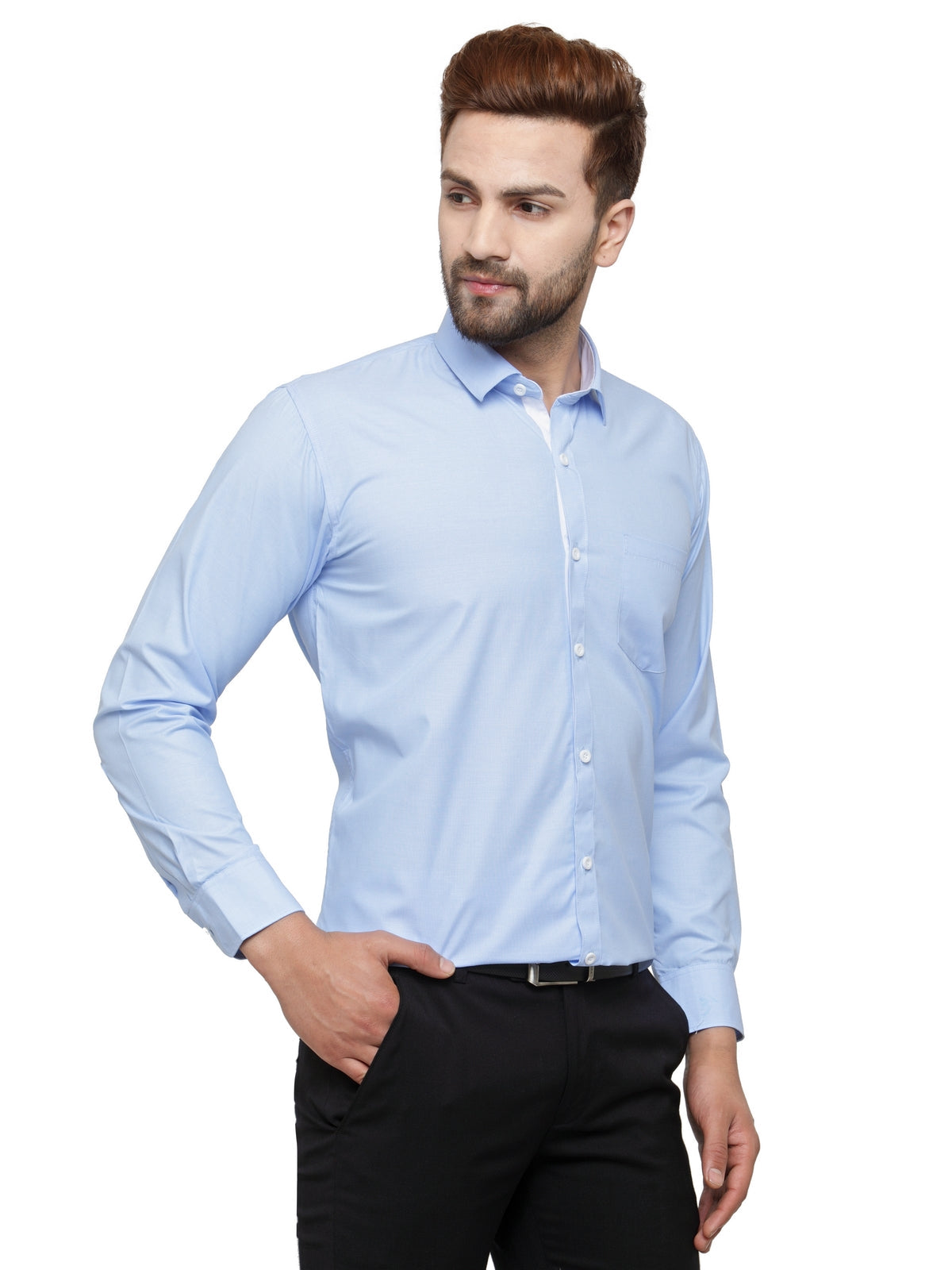 Jainish Blue Formal Shirt with white detailing ( SF 419Blue ) | Swadesiicart