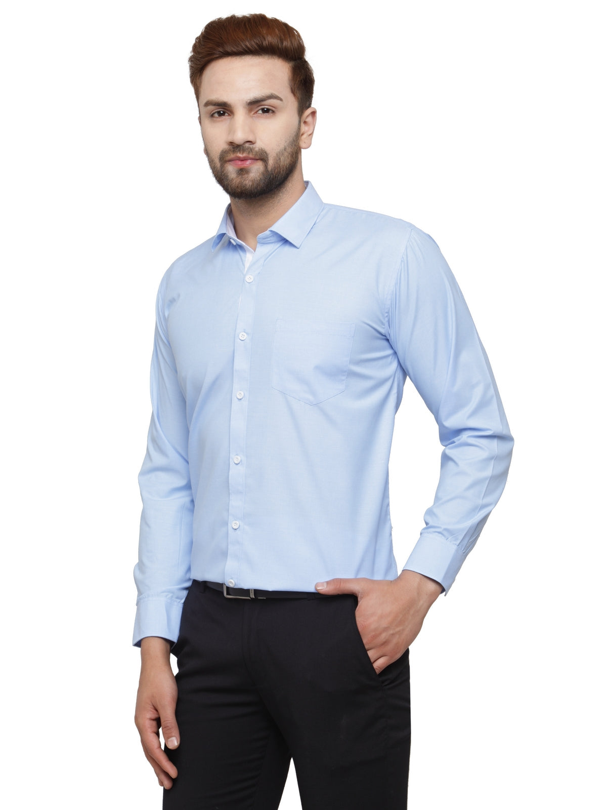 Jainish Blue Formal Shirt with white detailing ( SF 419Blue ) | Swadesiicart
