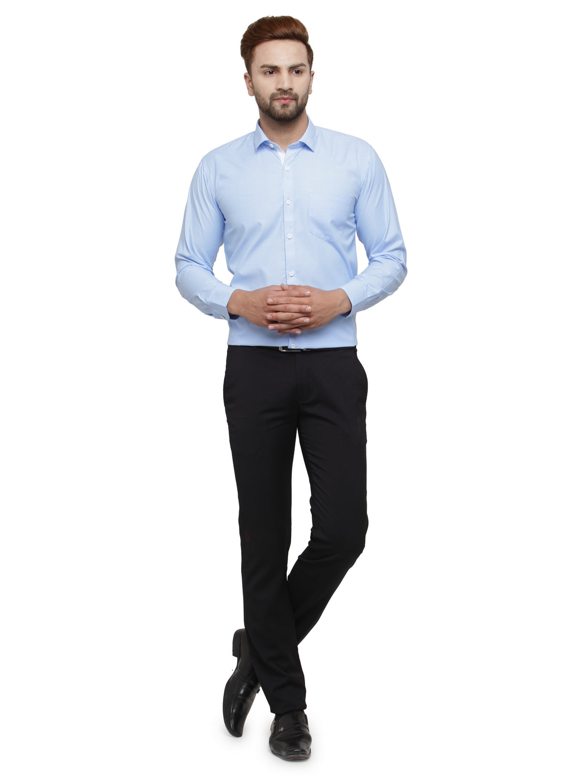Jainish Blue Formal Shirt with white detailing ( SF 419Blue ) | Swadesiicart
