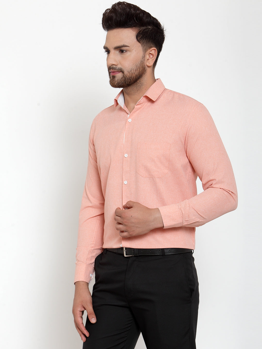 Jainish Redish Orange Formal Shirt with white detailing ( SF 419Starfish-Orange ) | Swadesiicart