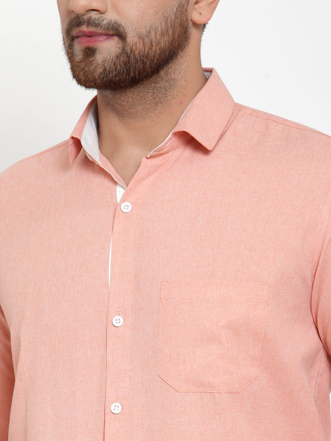 Jainish Redish Orange Formal Shirt with white detailing ( SF 419Starfish-Orange ) | Swadesiicart