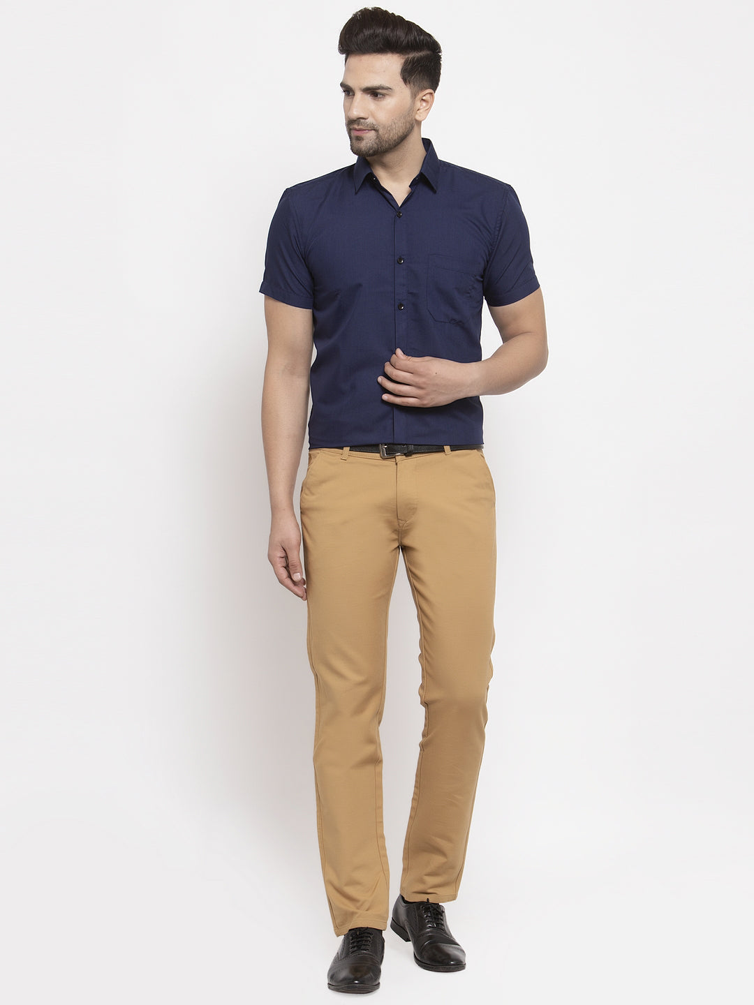 Jainish Navy Men's Cotton Half Sleeves Solid Formal Shirts ( SF 754Navy ) | Swadesiicart