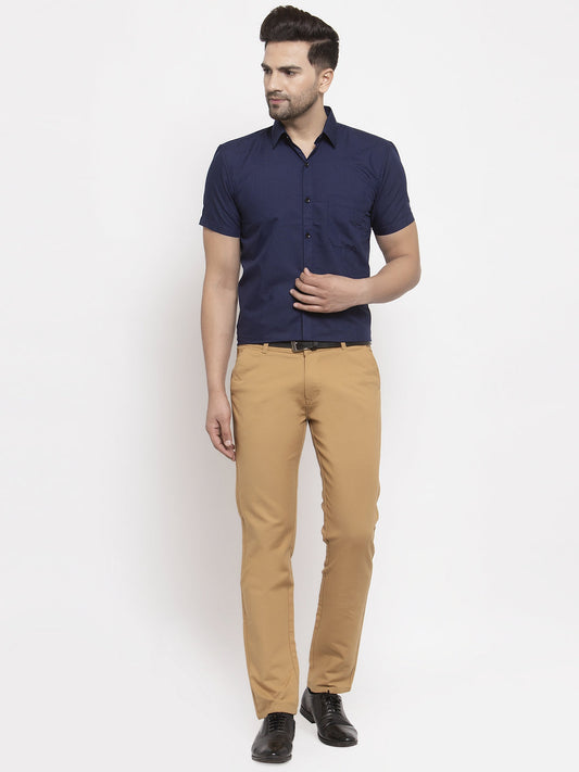 Jainish Navy Men's Cotton Half Sleeves Solid Formal Shirts ( SF 754Navy ) | Swadesiicart