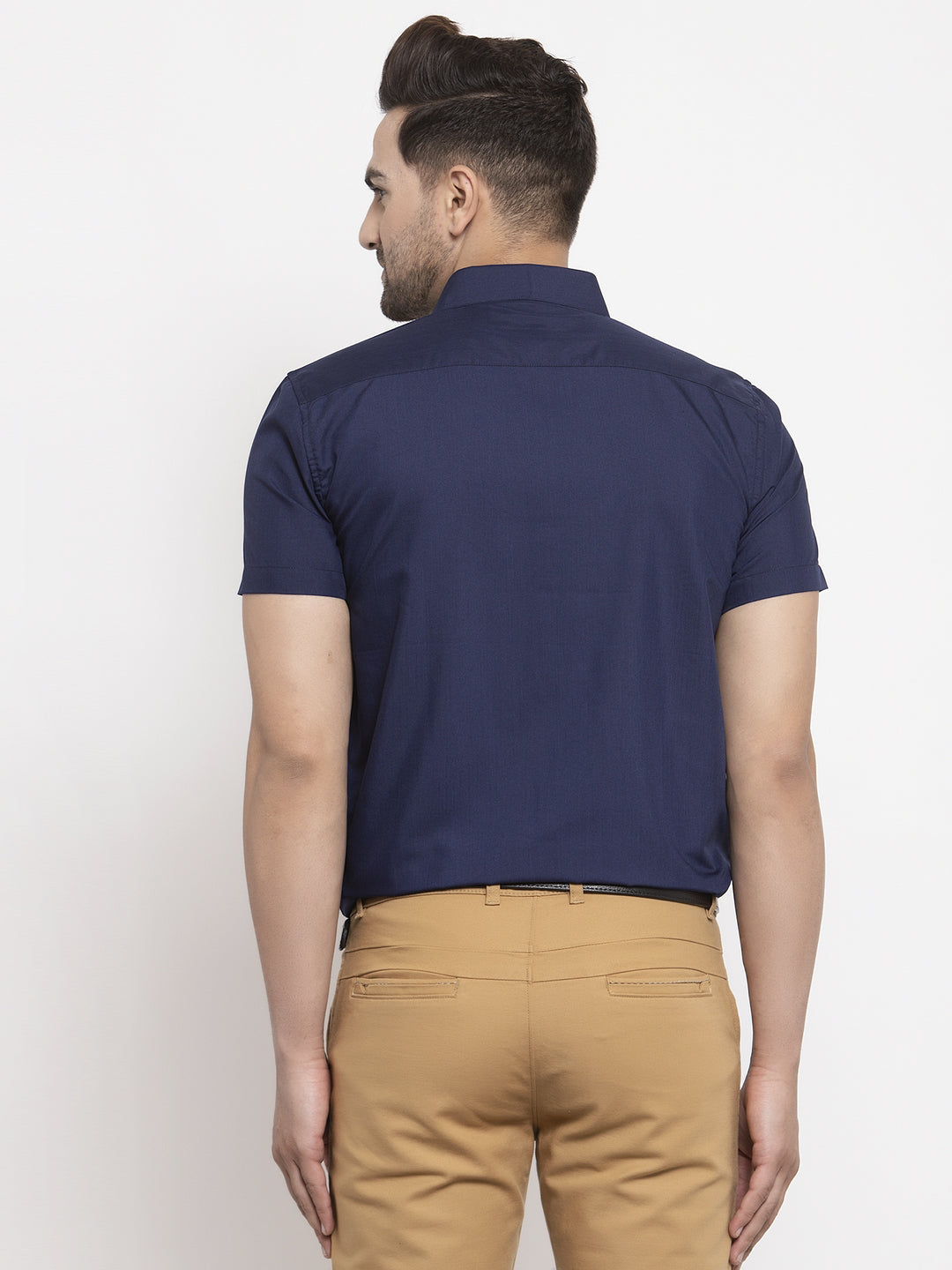 Jainish Navy Men's Cotton Half Sleeves Solid Formal Shirts ( SF 754Navy ) | Swadesiicart