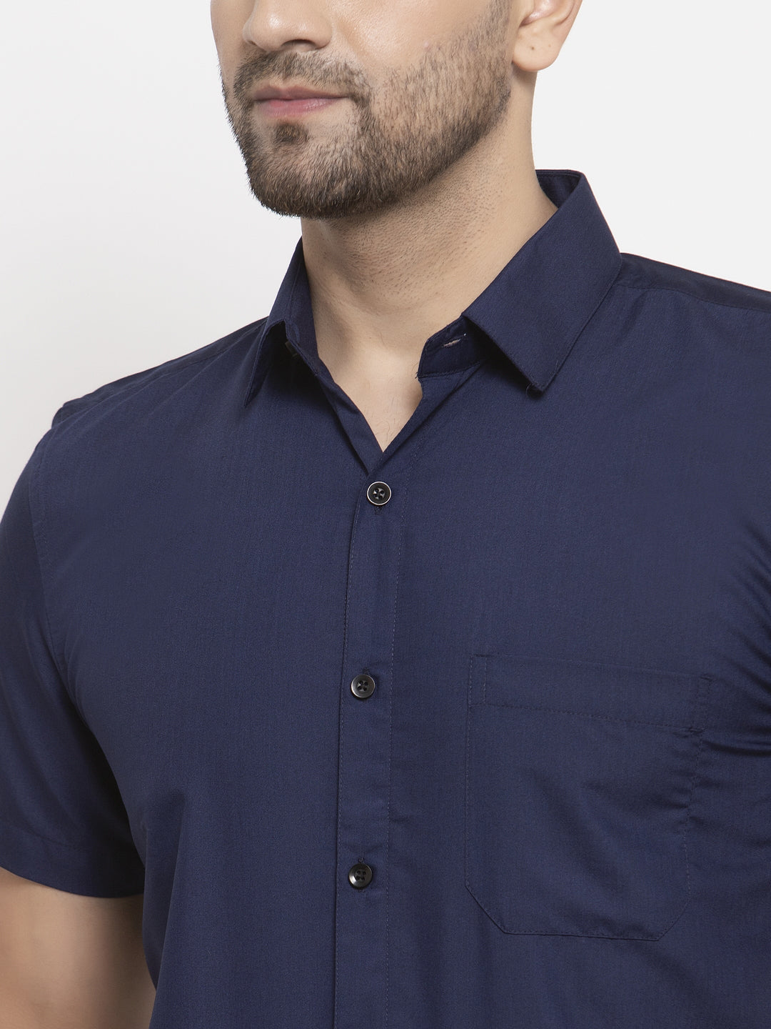 Jainish Navy Men's Cotton Half Sleeves Solid Formal Shirts ( SF 754Navy ) | Swadesiicart