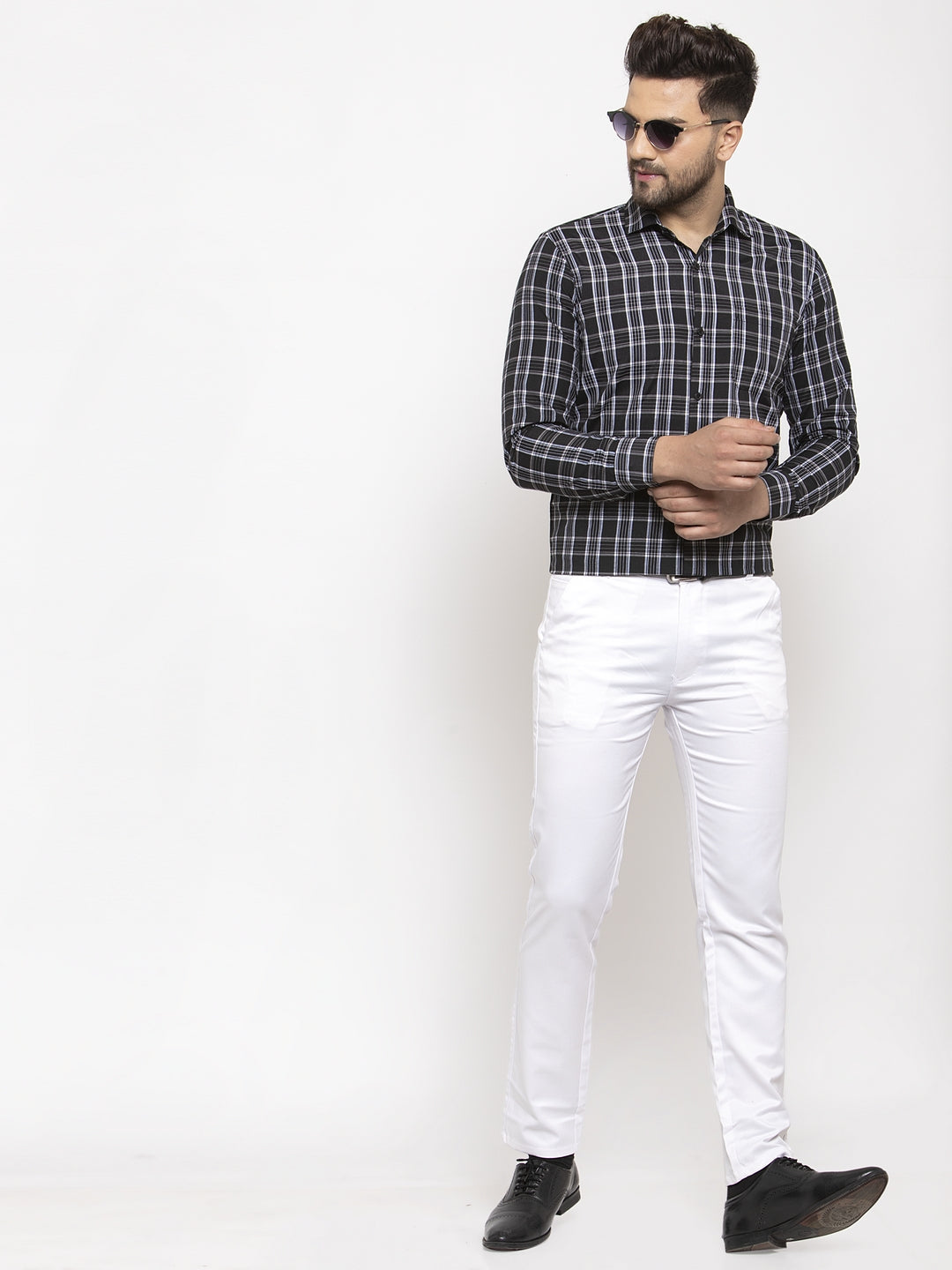 Jainish Black Men's Cotton Checked Formal Shirt's ( SF 764Black ) | Swadesiicart