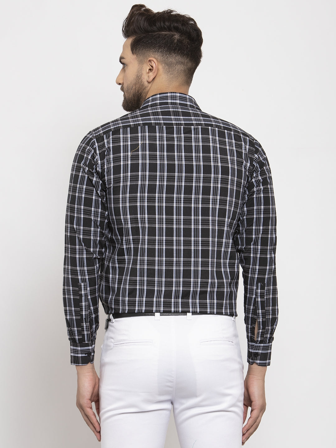 Jainish Black Men's Cotton Checked Formal Shirt's ( SF 764Black ) | Swadesiicart
