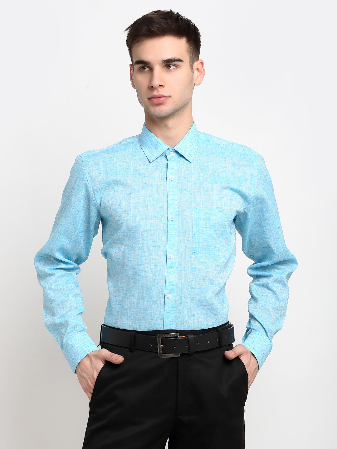 Jainish Blue Men's Solid Cotton Formal Shirt ( SF 782Sky ) | Swadesiicart