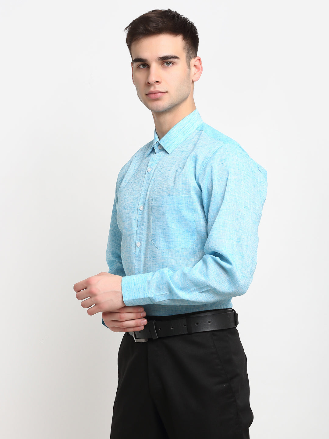 Jainish Blue Men's Solid Cotton Formal Shirt ( SF 782Sky ) | Swadesiicart