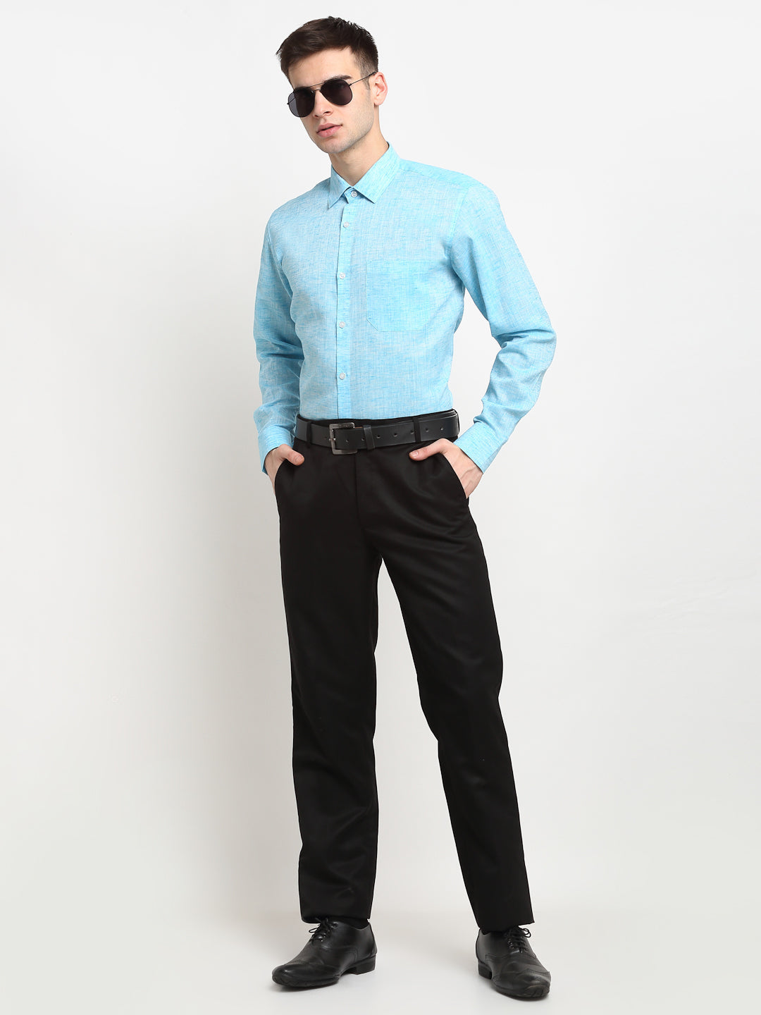 Jainish Blue Men's Solid Cotton Formal Shirt ( SF 782Sky ) | Swadesiicart