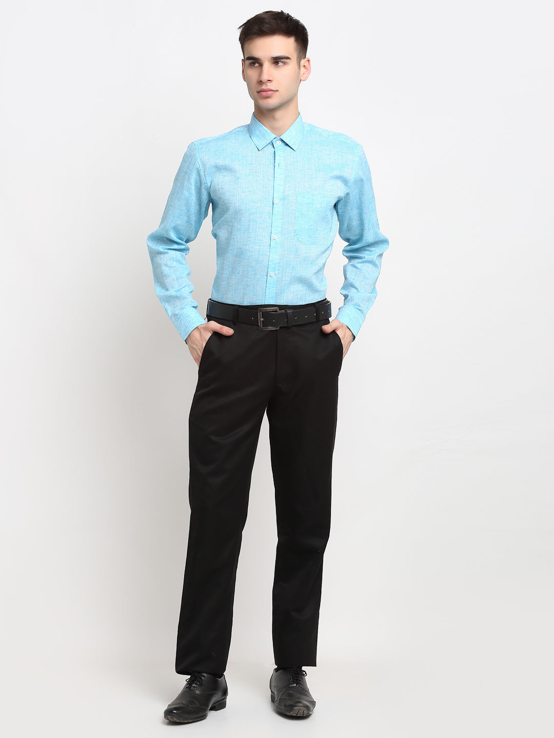 Jainish Blue Men's Solid Cotton Formal Shirt ( SF 782Sky ) | Swadesiicart