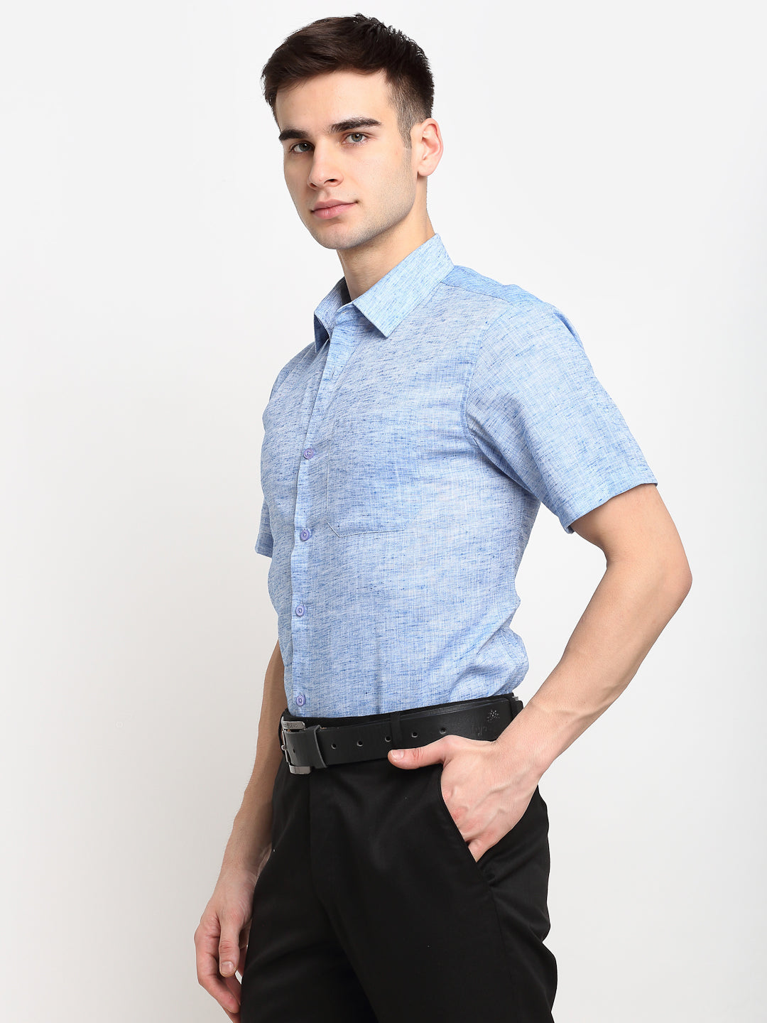 Jainish Blue Men's Solid Cotton Half Sleeves Formal Shirt ( SF 783Blue ) | Swadesiicart