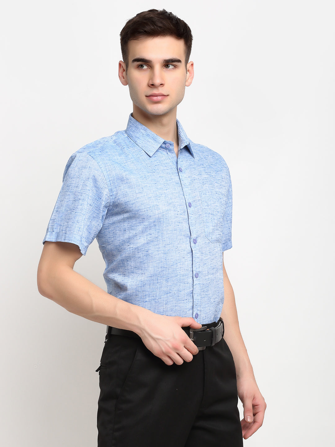 Jainish Blue Men's Solid Cotton Half Sleeves Formal Shirt ( SF 783Blue ) | Swadesiicart