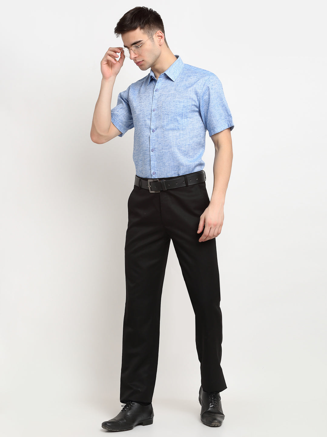 Jainish Blue Men's Solid Cotton Half Sleeves Formal Shirt ( SF 783Blue ) | Swadesiicart