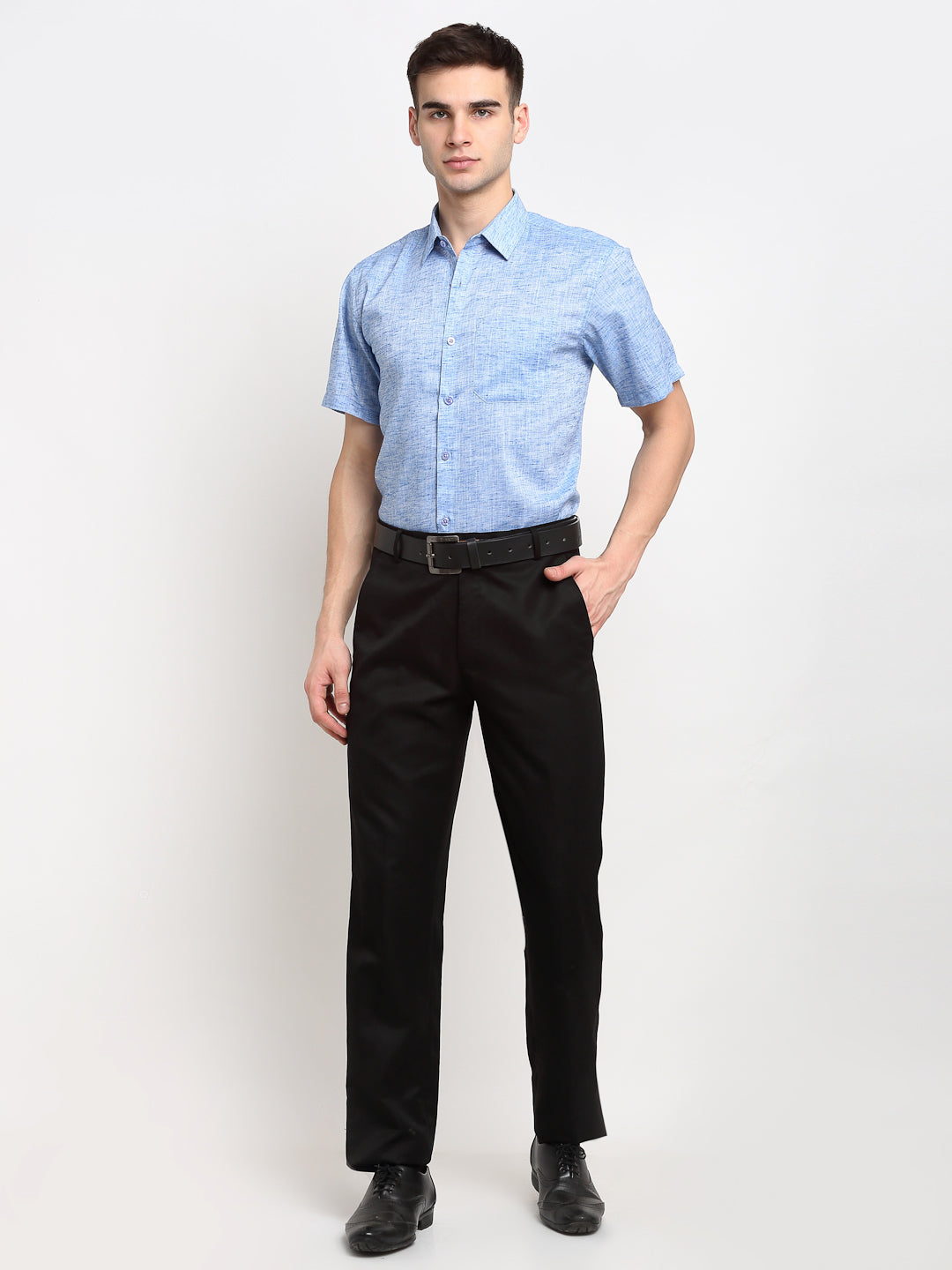 Jainish Blue Men's Solid Cotton Half Sleeves Formal Shirt ( SF 783Blue ) | Swadesiicart