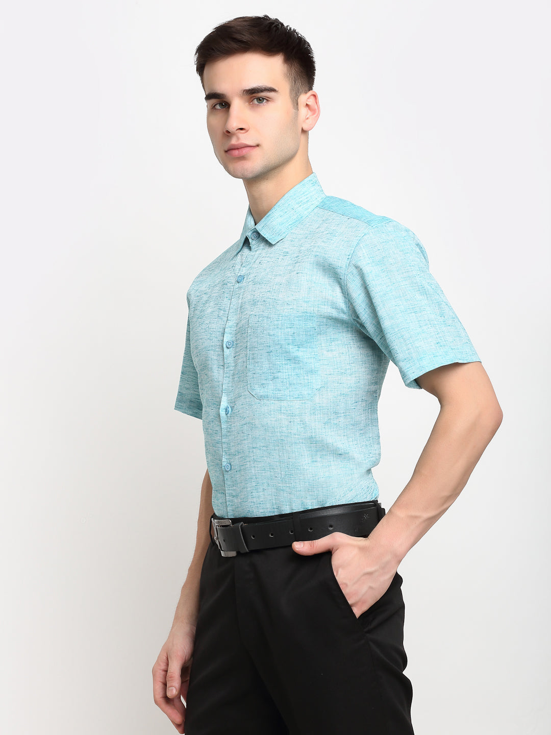 Jainish Green Men's Solid Cotton Half Sleeves Formal Shirt ( SF 783Green ) | Swadesiicart