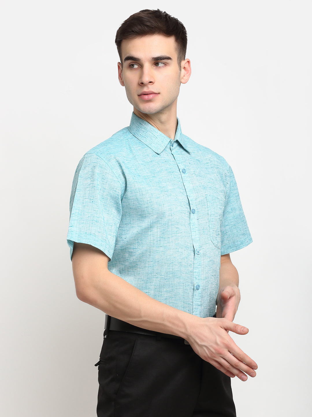 Jainish Green Men's Solid Cotton Half Sleeves Formal Shirt ( SF 783Green ) | Swadesiicart