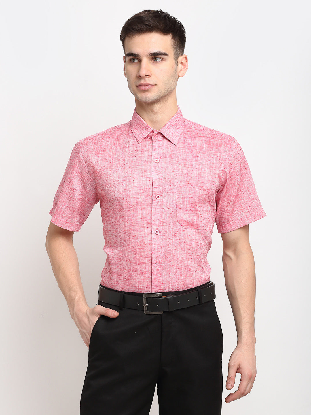 Jainish Red Men's Solid Cotton Half Sleeves Formal Shirt ( SF 783Red ) | Swadesiicart