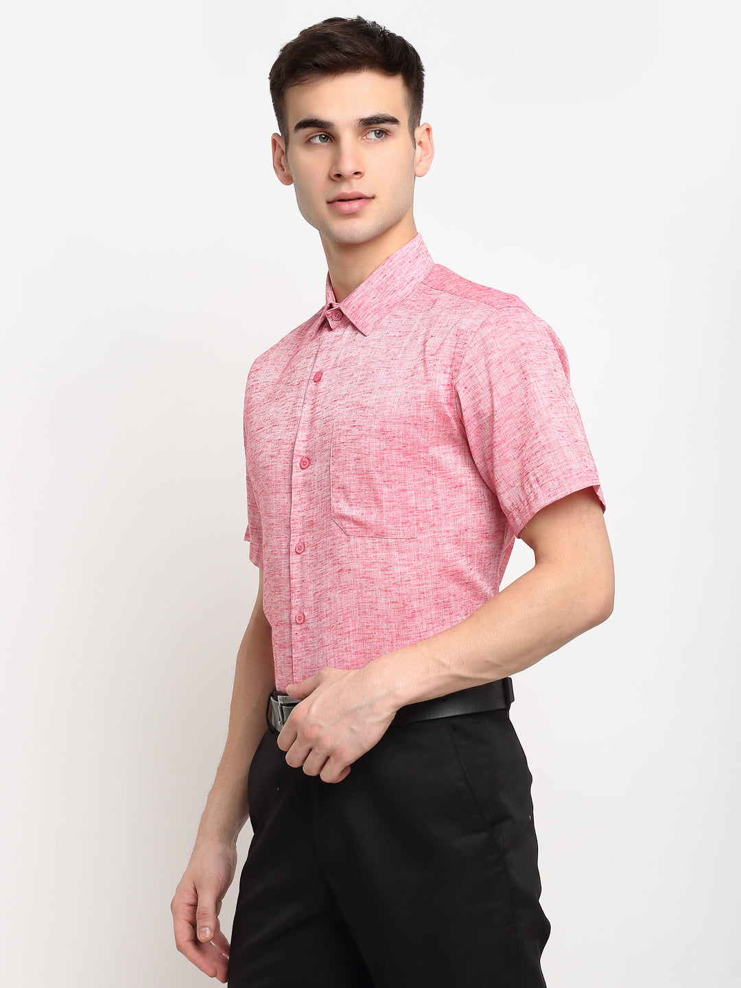 Jainish Red Men's Solid Cotton Half Sleeves Formal Shirt ( SF 783Red ) | Swadesiicart
