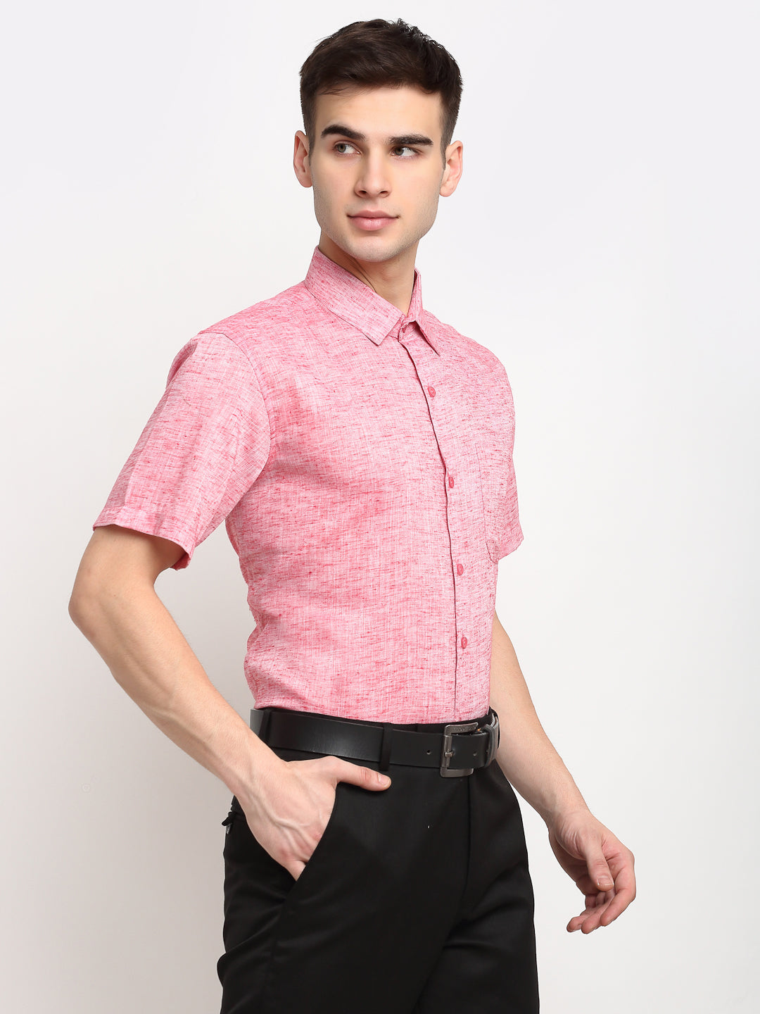 Jainish Red Men's Solid Cotton Half Sleeves Formal Shirt ( SF 783Red ) | Swadesiicart