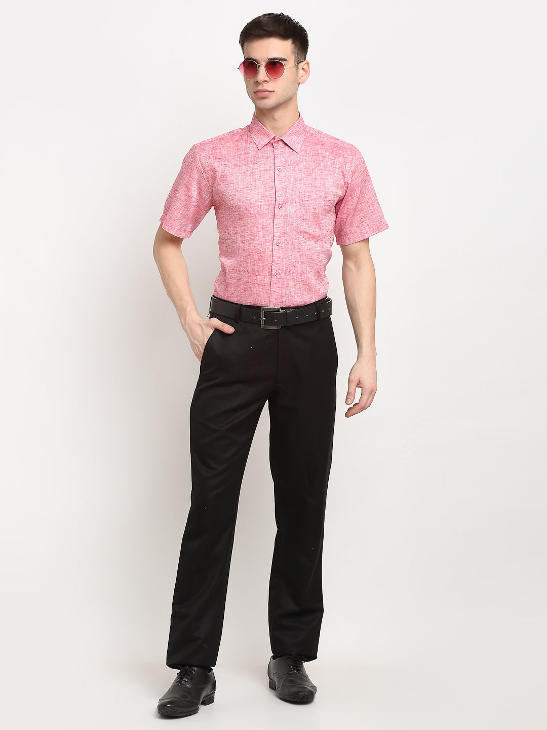 Jainish Red Men's Solid Cotton Half Sleeves Formal Shirt ( SF 783Red ) | Swadesiicart