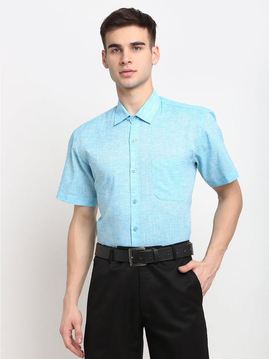 Jainish Blue Men's Solid Cotton Half Sleeves Formal Shirt ( SF 783Sky ) | Swadesiicart