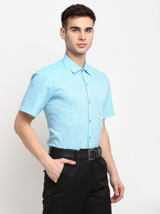 Jainish Blue Men's Solid Cotton Half Sleeves Formal Shirt ( SF 783Sky ) | Swadesiicart
