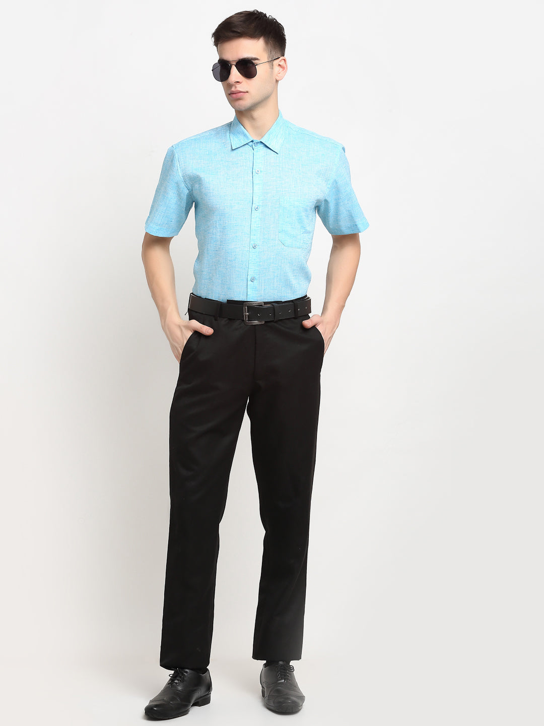 Jainish Blue Men's Solid Cotton Half Sleeves Formal Shirt ( SF 783Sky ) | Swadesiicart