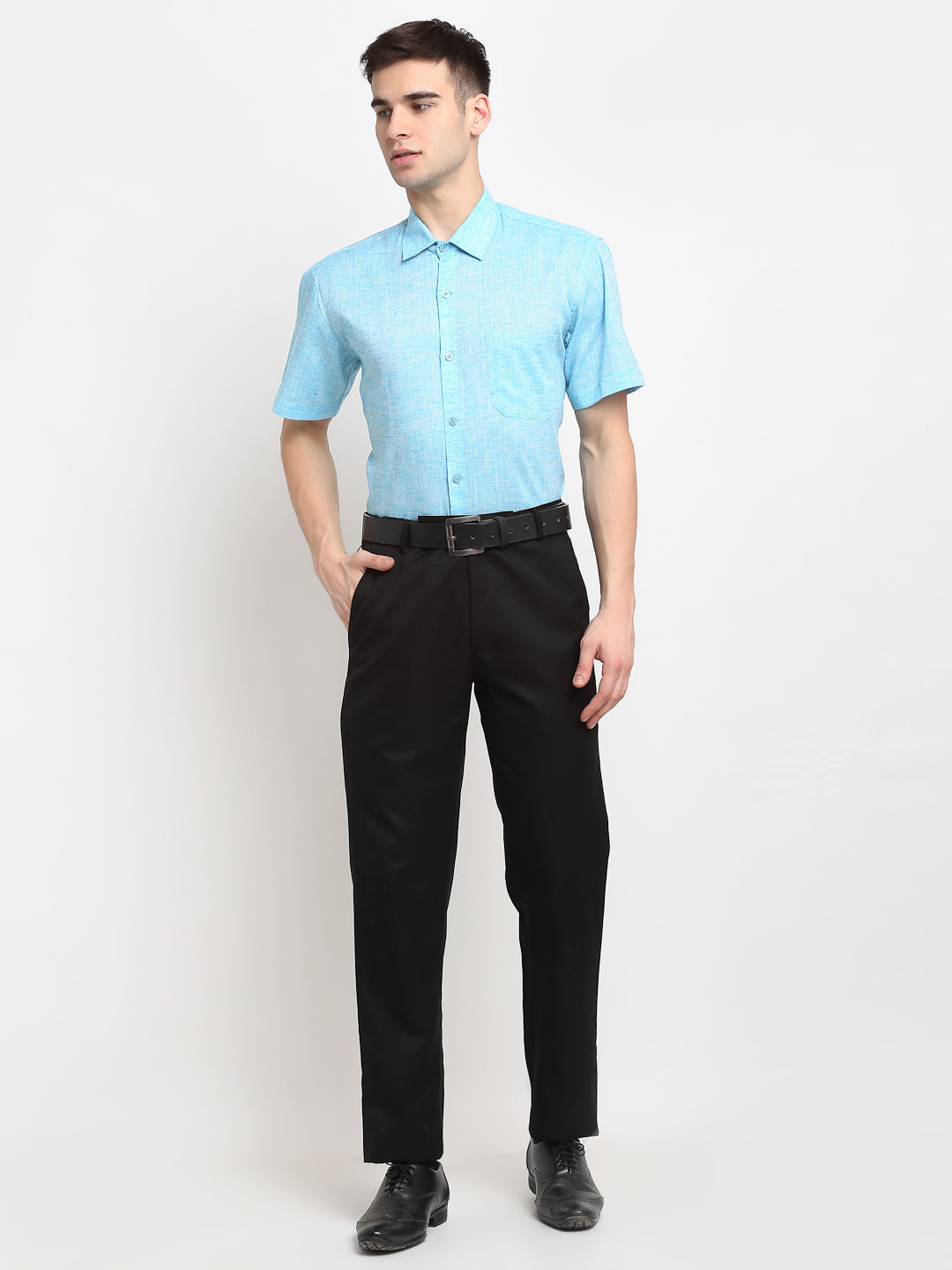 Jainish Blue Men's Solid Cotton Half Sleeves Formal Shirt ( SF 783Sky ) | Swadesiicart