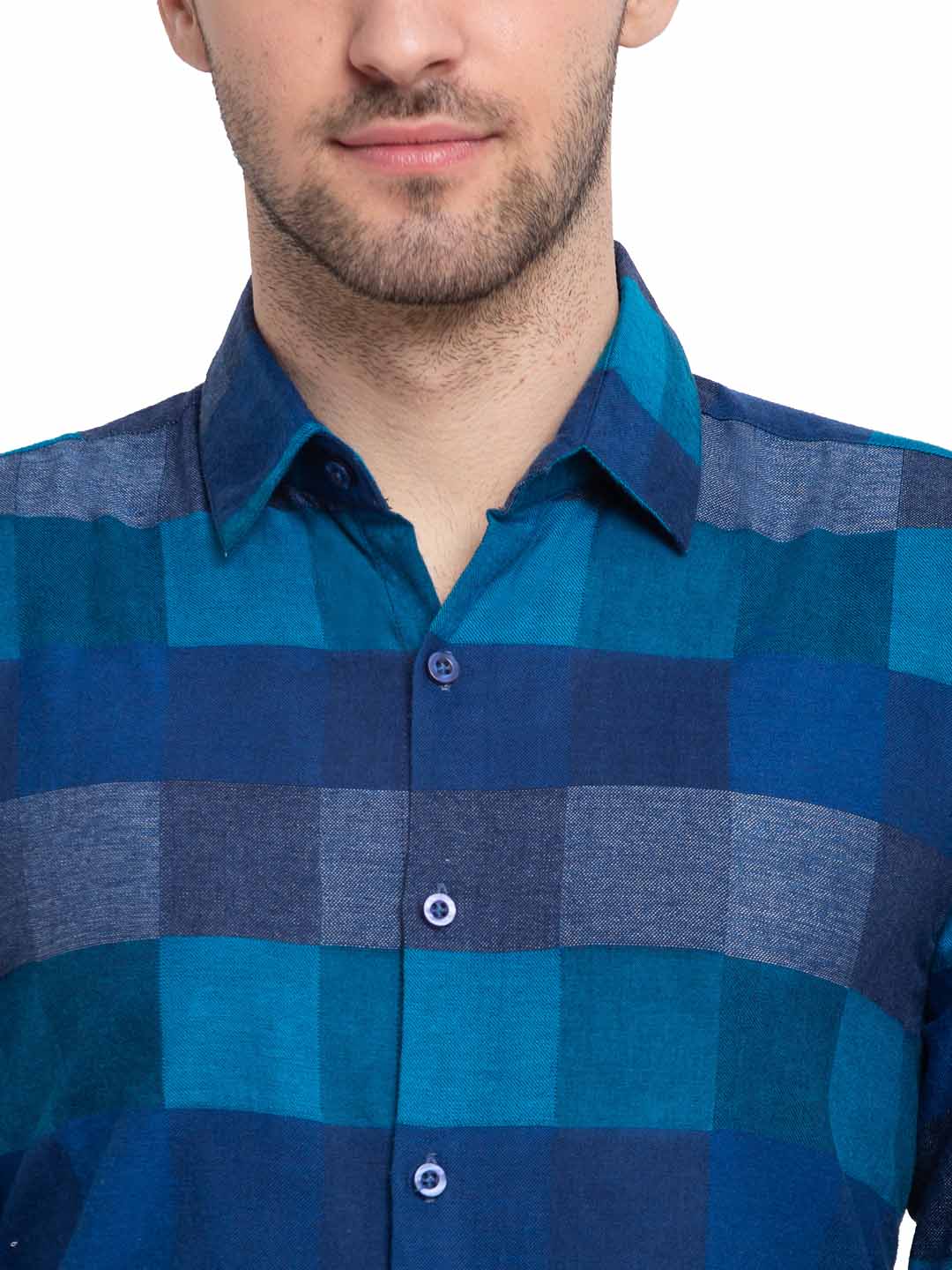 Jainish Blue Men's Checked Cotton Formal Shirt ( SF 787Blue ) | Swadesiicart