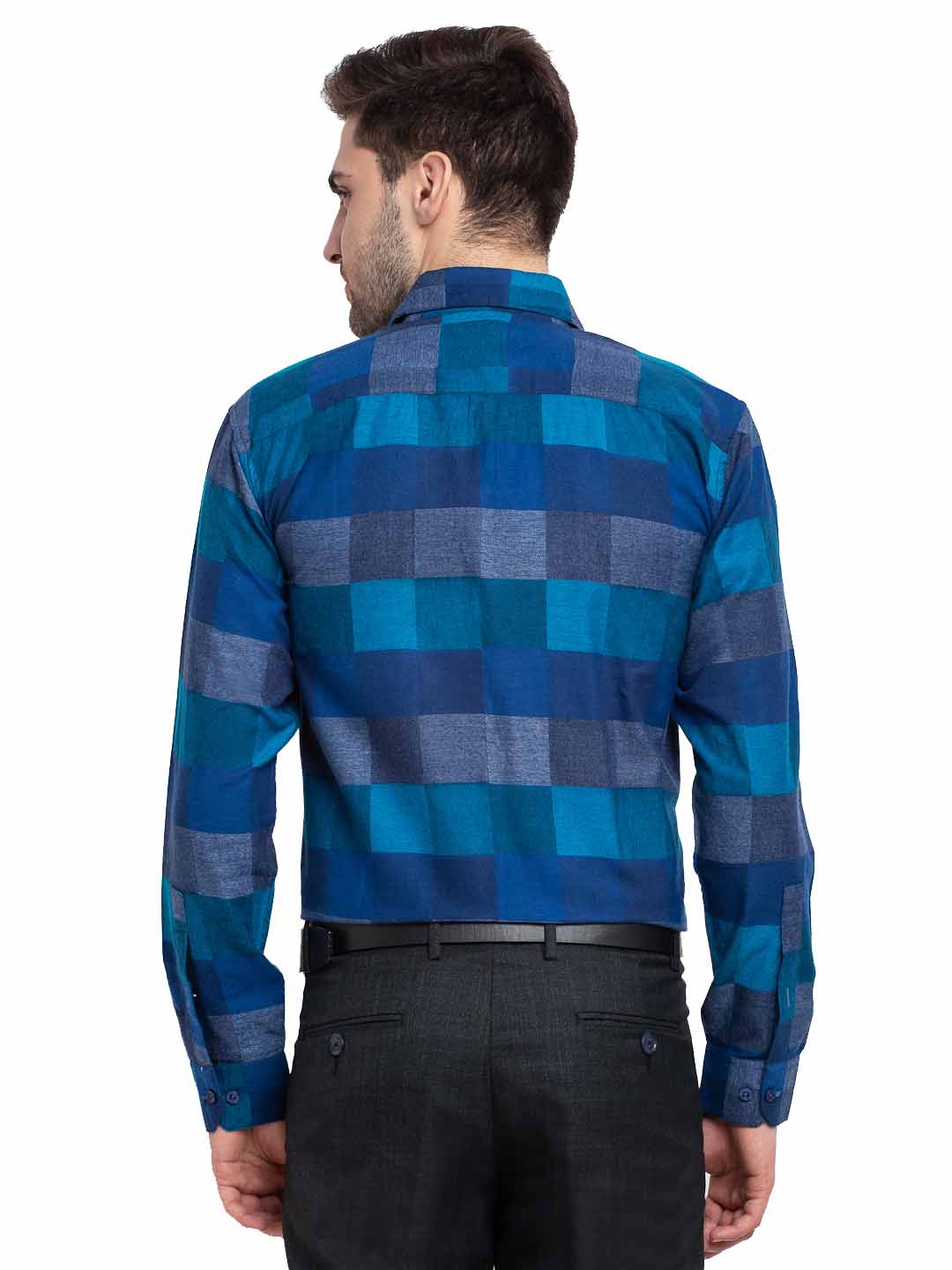 Jainish Blue Men's Checked Cotton Formal Shirt ( SF 787Blue ) | Swadesiicart