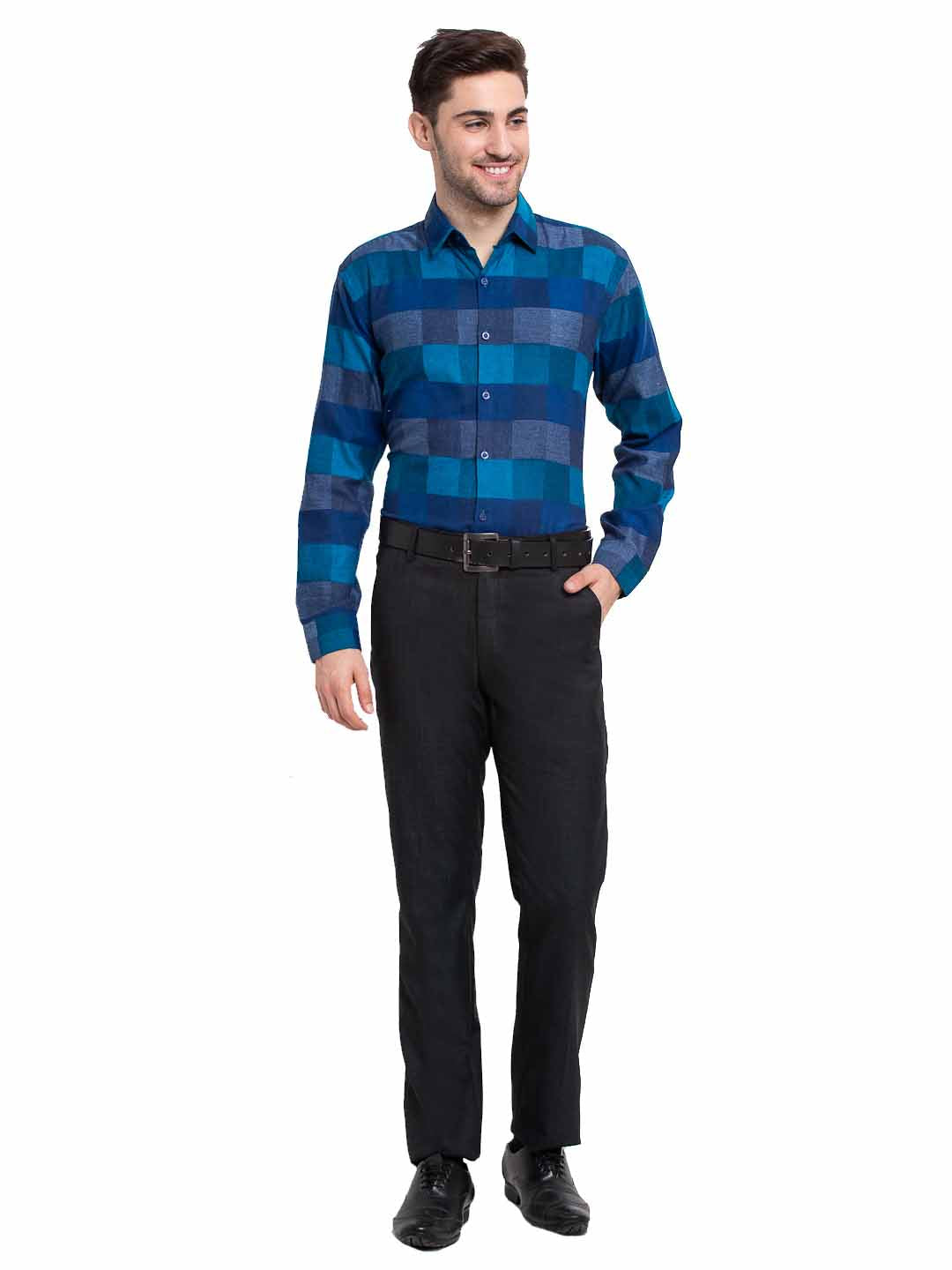 Jainish Blue Men's Checked Cotton Formal Shirt ( SF 787Blue ) | Swadesiicart