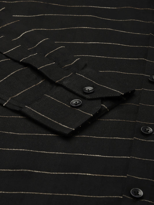 Jainish Men's Formal Cotton Horizontal Striped Shirt ( SF 790Black ) | Swadesiicart