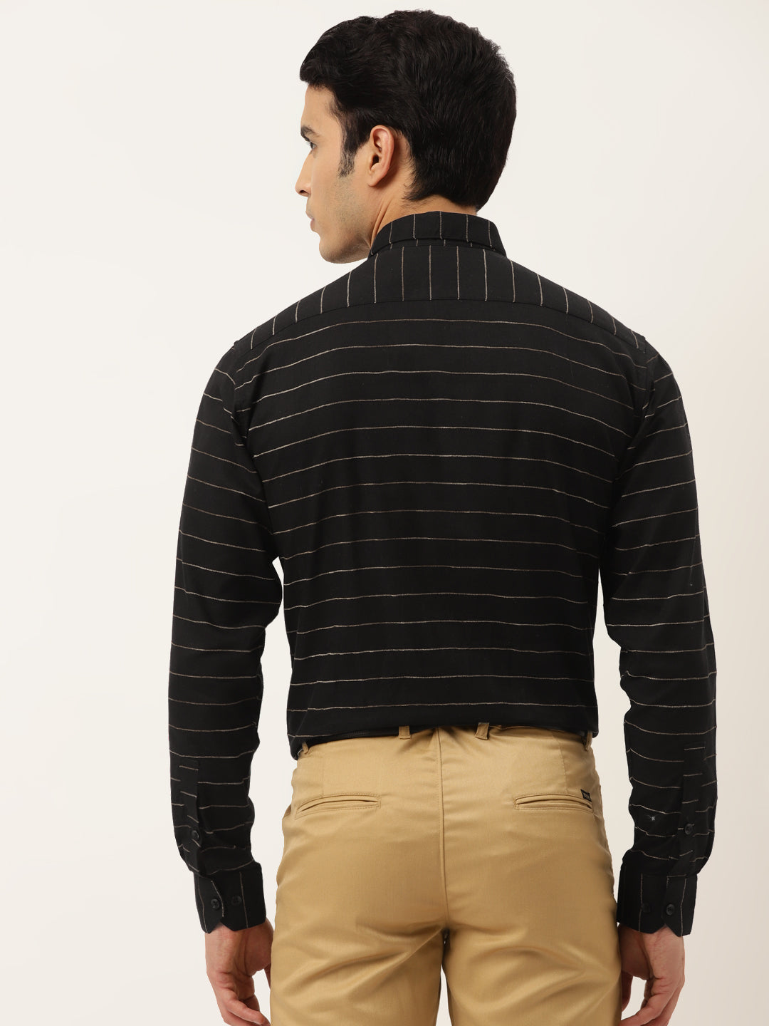 Jainish Men's Formal Cotton Horizontal Striped Shirt ( SF 790Black ) | Swadesiicart