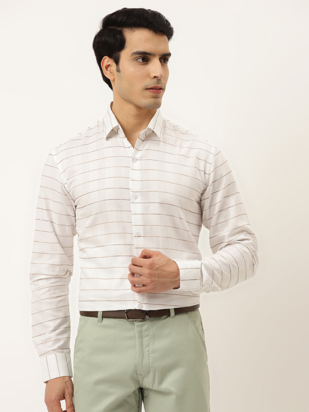 Jainish Men's Formal Cotton Horizontal Striped Shirt ( SF 790White ) | Swadesiicart