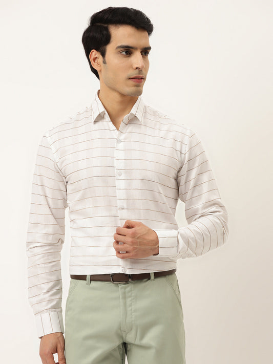 Jainish Men's Formal Cotton Horizontal Striped Shirt ( SF 790White ) | Swadesiicart