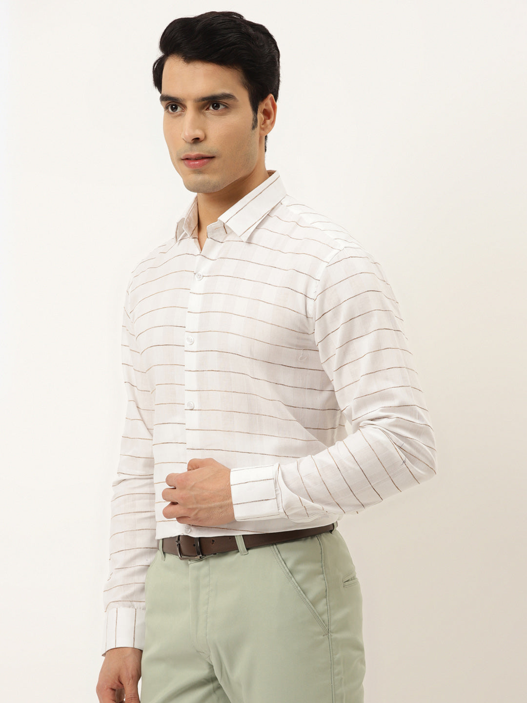 Jainish Men's Formal Cotton Horizontal Striped Shirt ( SF 790White ) | Swadesiicart