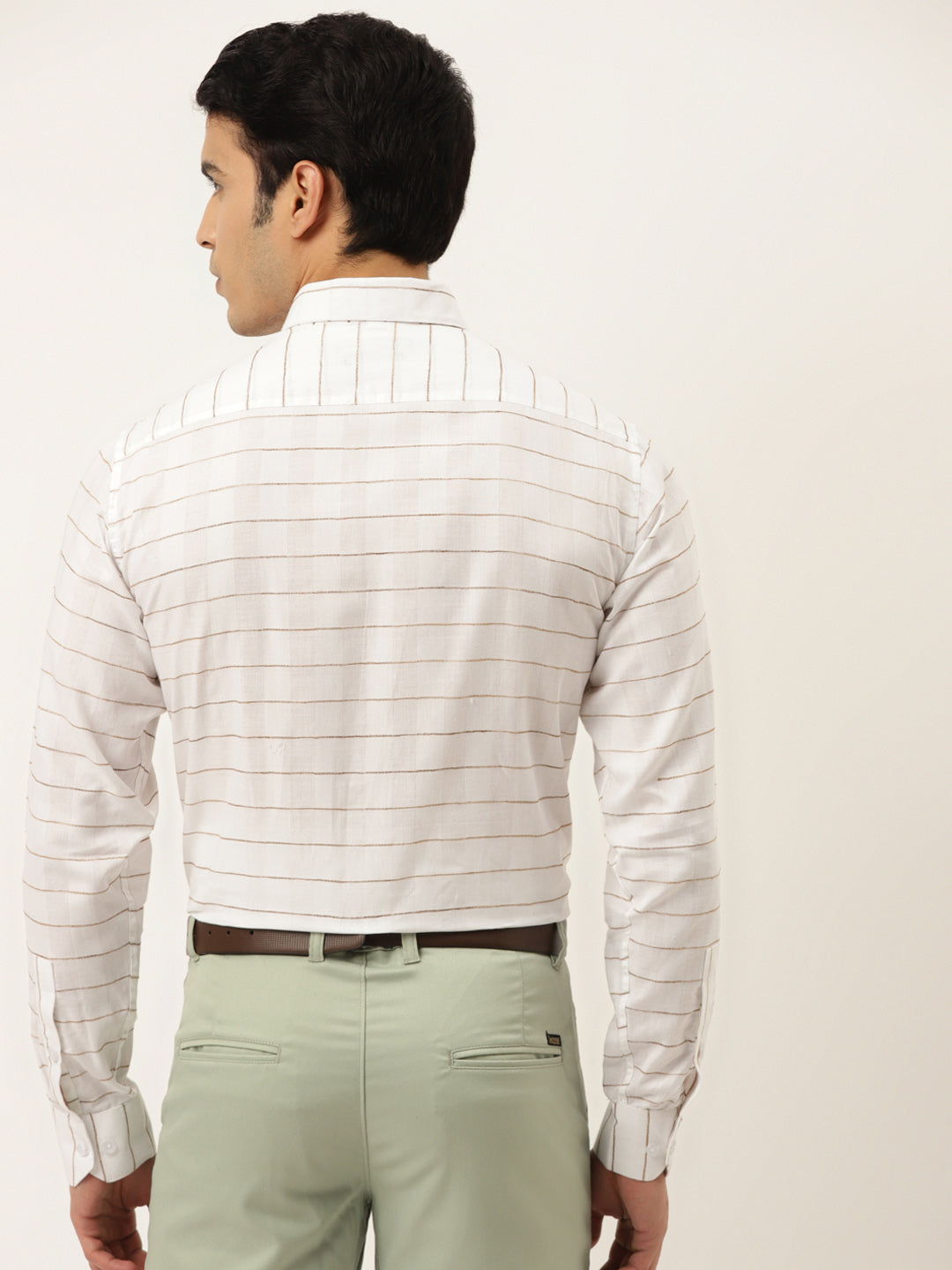 Jainish Men's Formal Cotton Horizontal Striped Shirt ( SF 790White ) | Swadesiicart