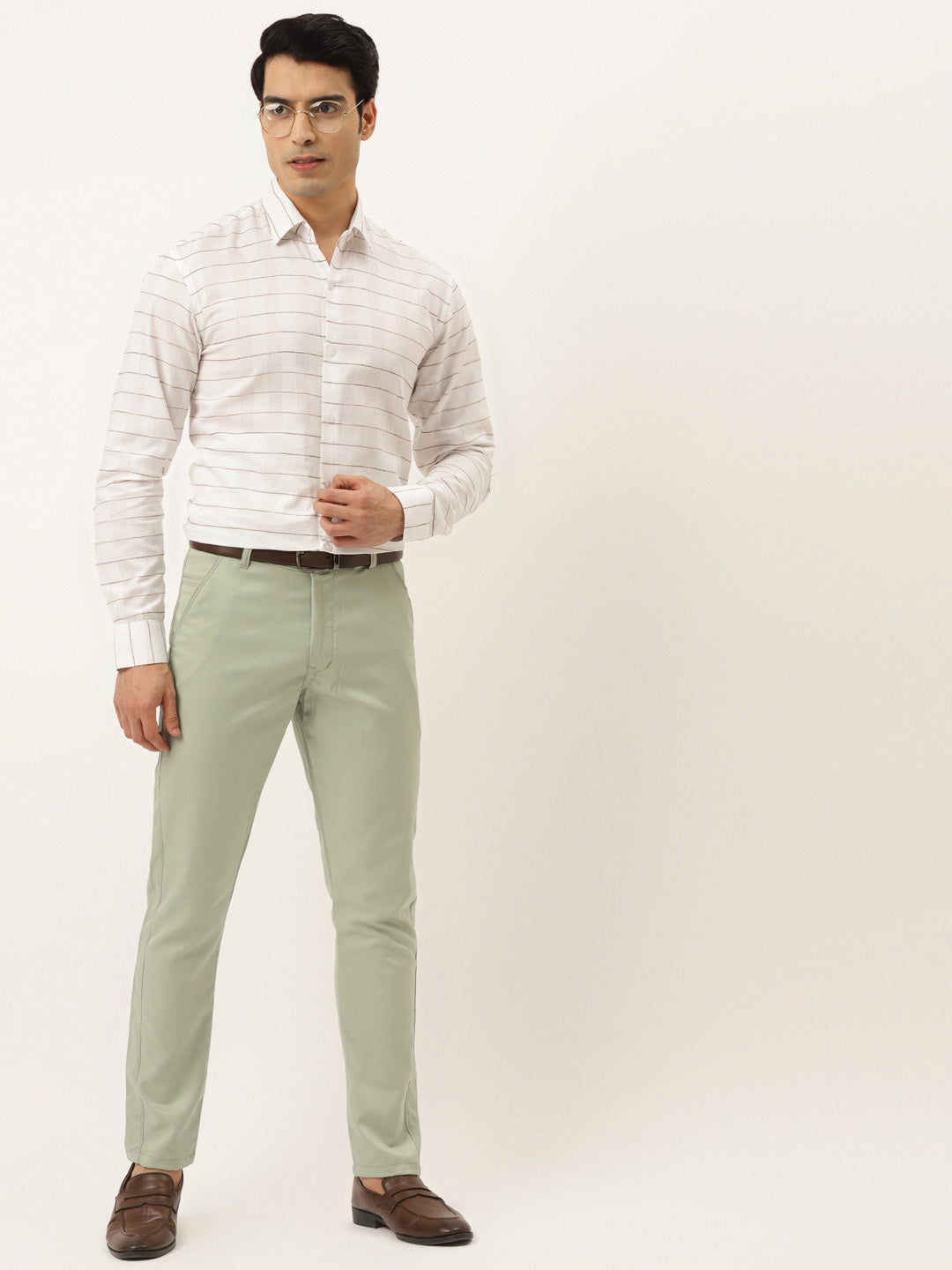 Jainish Men's Formal Cotton Horizontal Striped Shirt ( SF 790White ) | Swadesiicart