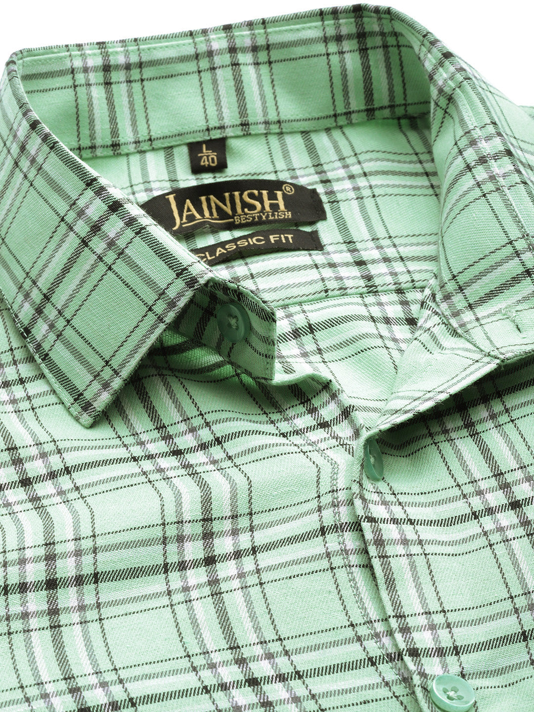 Jainish Men's Cotton Checked Formal Shirts ( SF 791Green ) | Swadesiicart