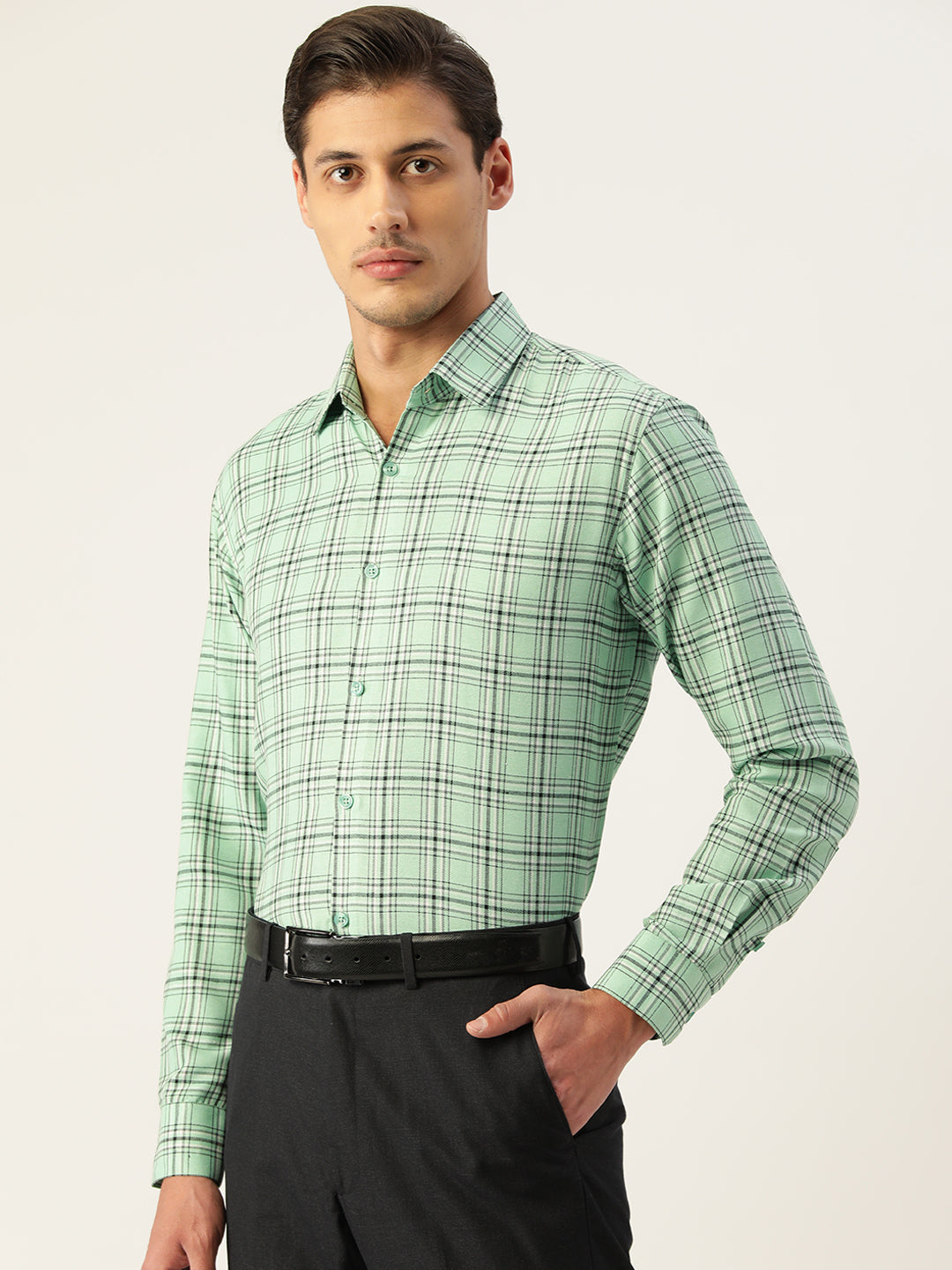 Jainish Men's Cotton Checked Formal Shirts ( SF 791Green ) | Swadesiicart