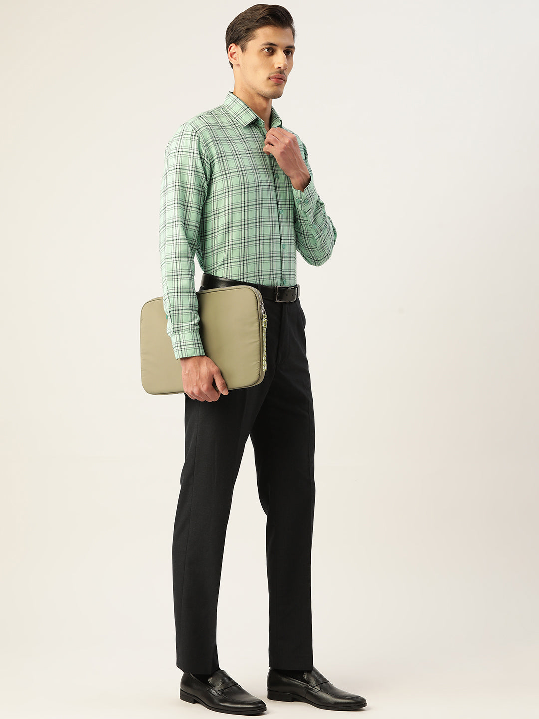 Jainish Men's Cotton Checked Formal Shirts ( SF 791Green ) | Swadesiicart